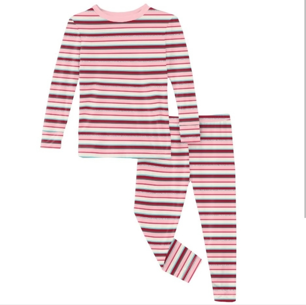 Kickee Pants Print Long Sleeve Pajama Set in Anniversary Bobsled Stripe - 3T